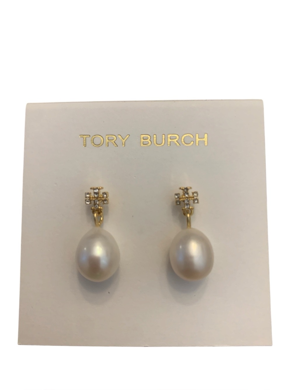 Tory Burch Tiny Gold and White Pearl Stud Earrings